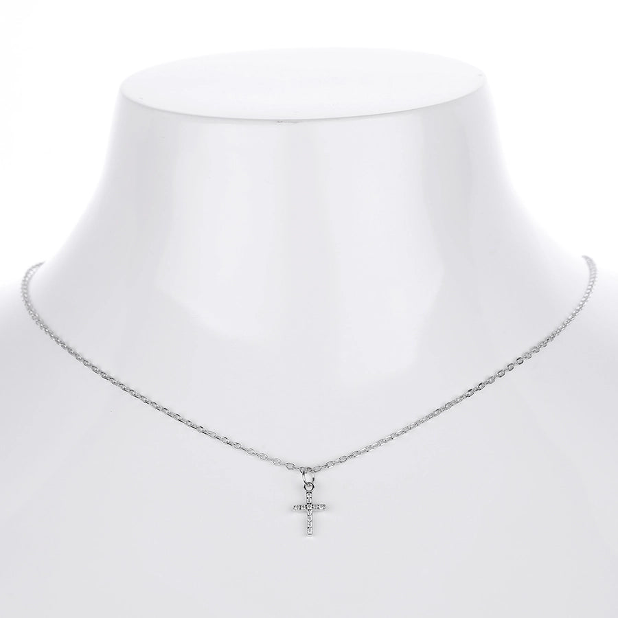 925 Sterling Silver 925 Sterling Silver Rack Plated Plated Long-Lasting Plated Zircon cable chain Inlay Cross Pendant Necklace