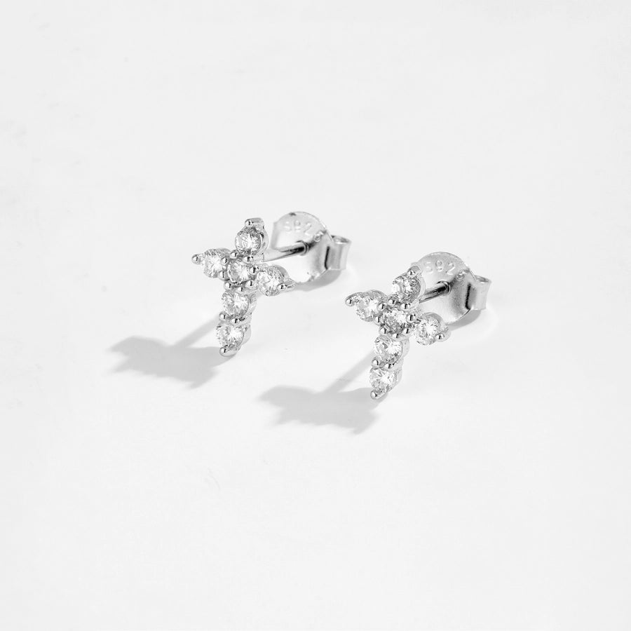 1 Pair 18K Gold Plated White Gold Plated 925 Sterling Silver Zircon 925 Sterling Silver Earrings Cross Ear Studs