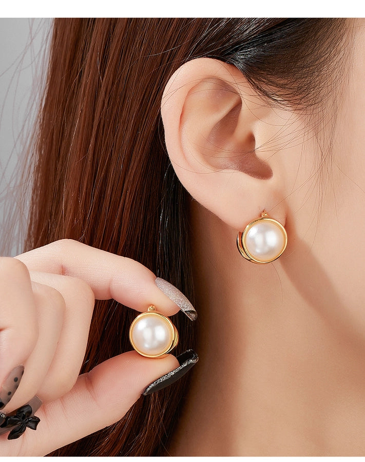 1 Pair 18K Gold Plated 925 Sterling Silver Pearl 925 Sterling Silver Earrings Geometric Ear clip