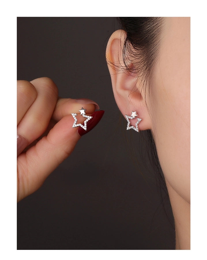 1 Pair 925 Sterling Silver 925 Sterling Silver Earrings Star Ear Studs