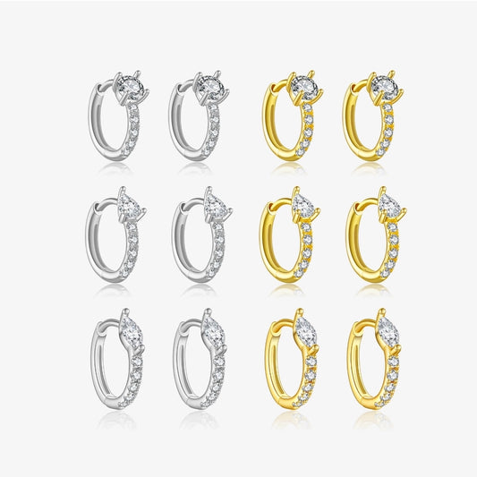 1 Pair 18K Gold Plated White Gold Plated 925 Sterling Silver Zircon 925 Sterling Silver Earrings Geometric Hoop Earrings