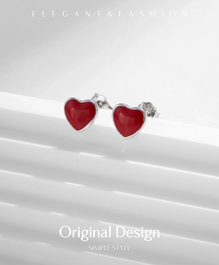 1 Pair Rhodium Plated 925 Sterling Silver 925 Sterling Silver Earrings Heart Shape Ear Studs