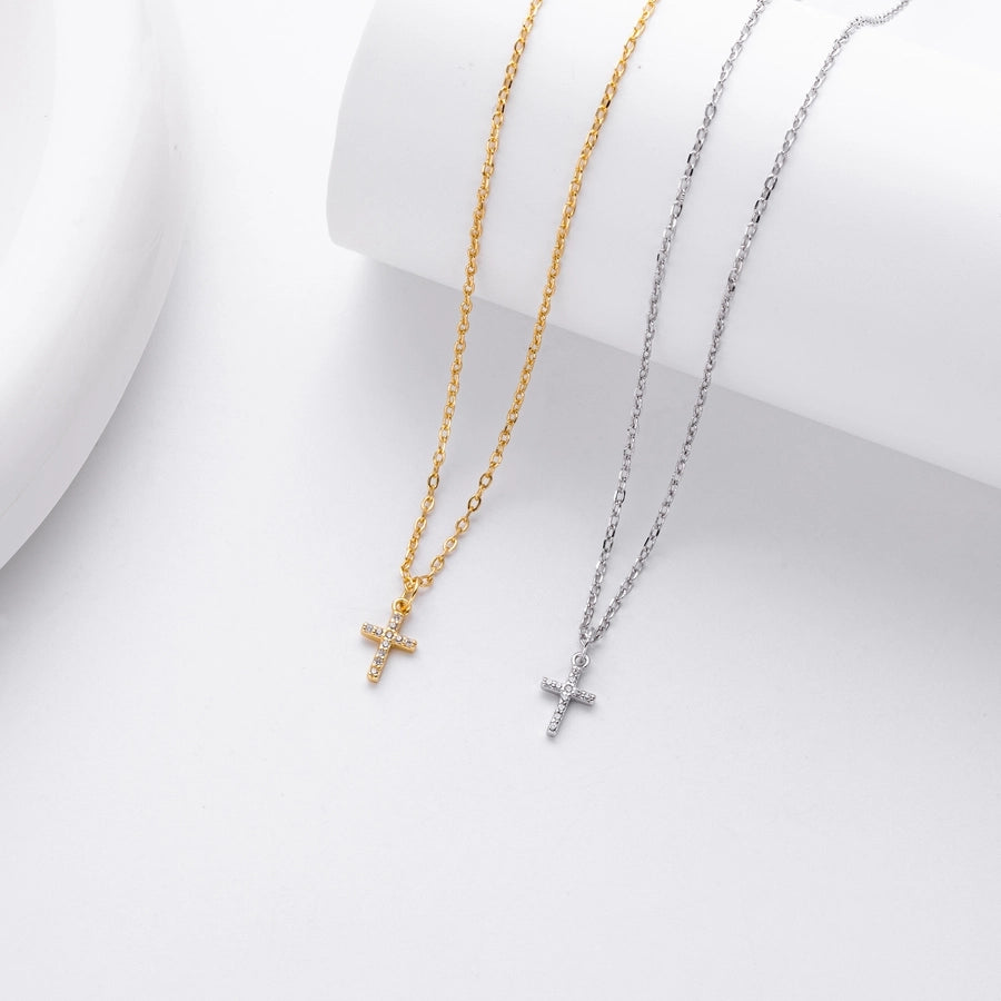 925 Sterling Silver 925 Sterling Silver Rack Plated Plated Long-Lasting Plated Zircon cable chain Inlay Cross Pendant Necklace