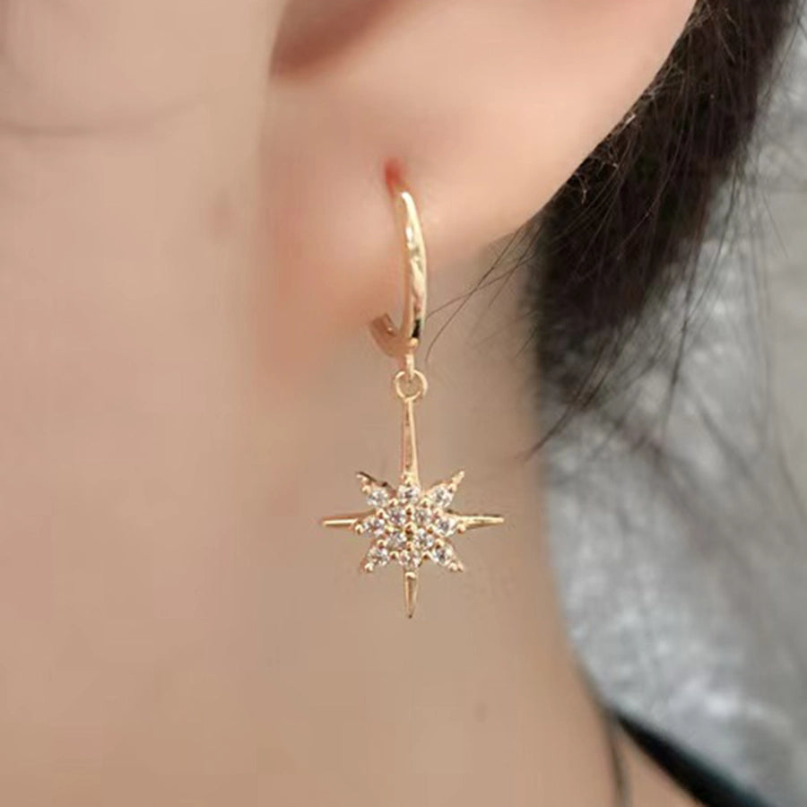 K Gold Plated White Gold Plated 925 Sterling Silver Zircon 925 Sterling Silver Earrings Star Drop Earrings