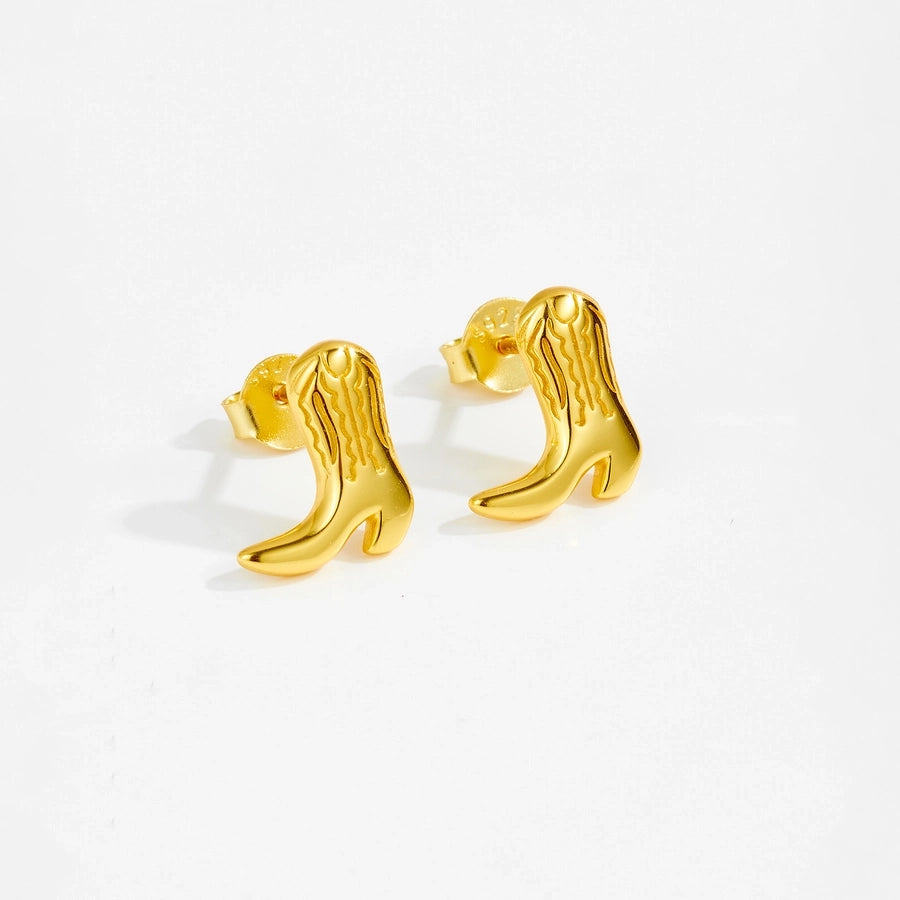 1 Pair 18K Gold Plated White Gold Plated 925 Sterling Silver 925 Sterling Silver Earrings Boots Ear Studs