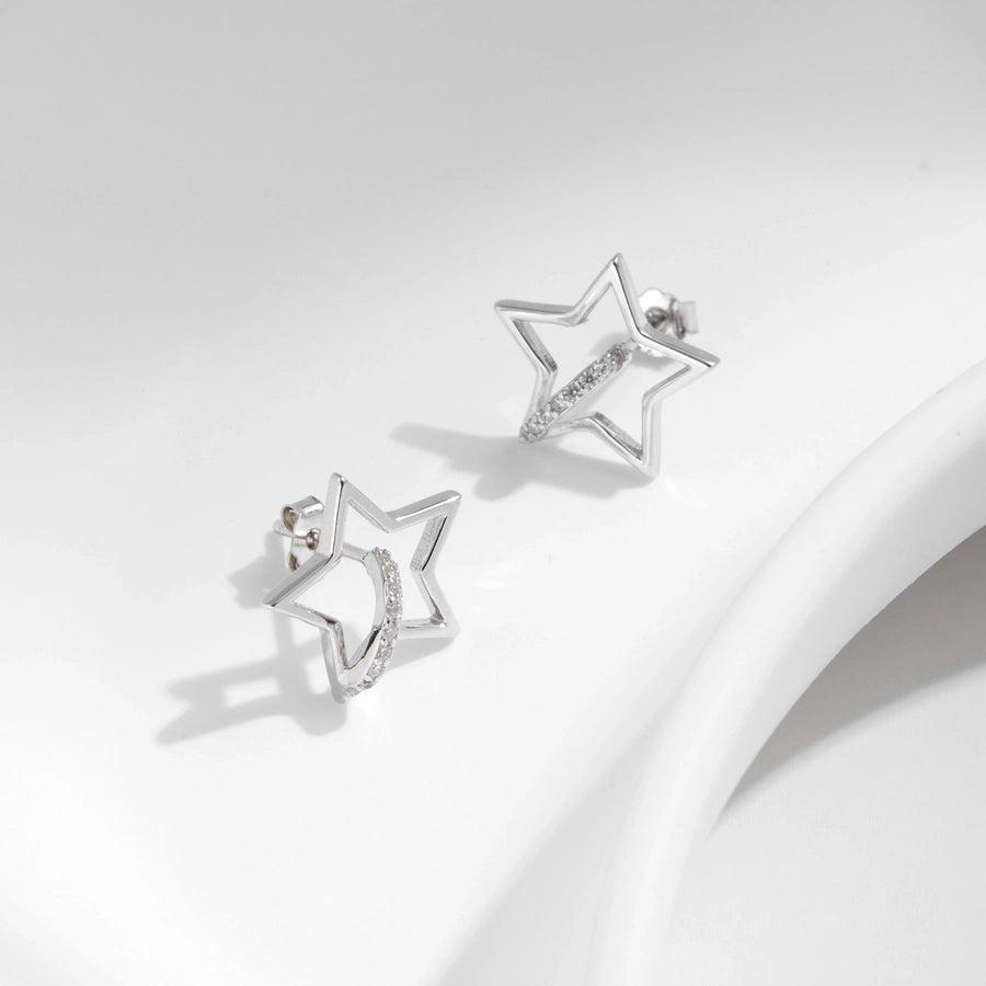 1 Pair Rhodium Plated 925 Sterling Silver Zircon 925 Sterling Silver Earrings Star Ear Studs