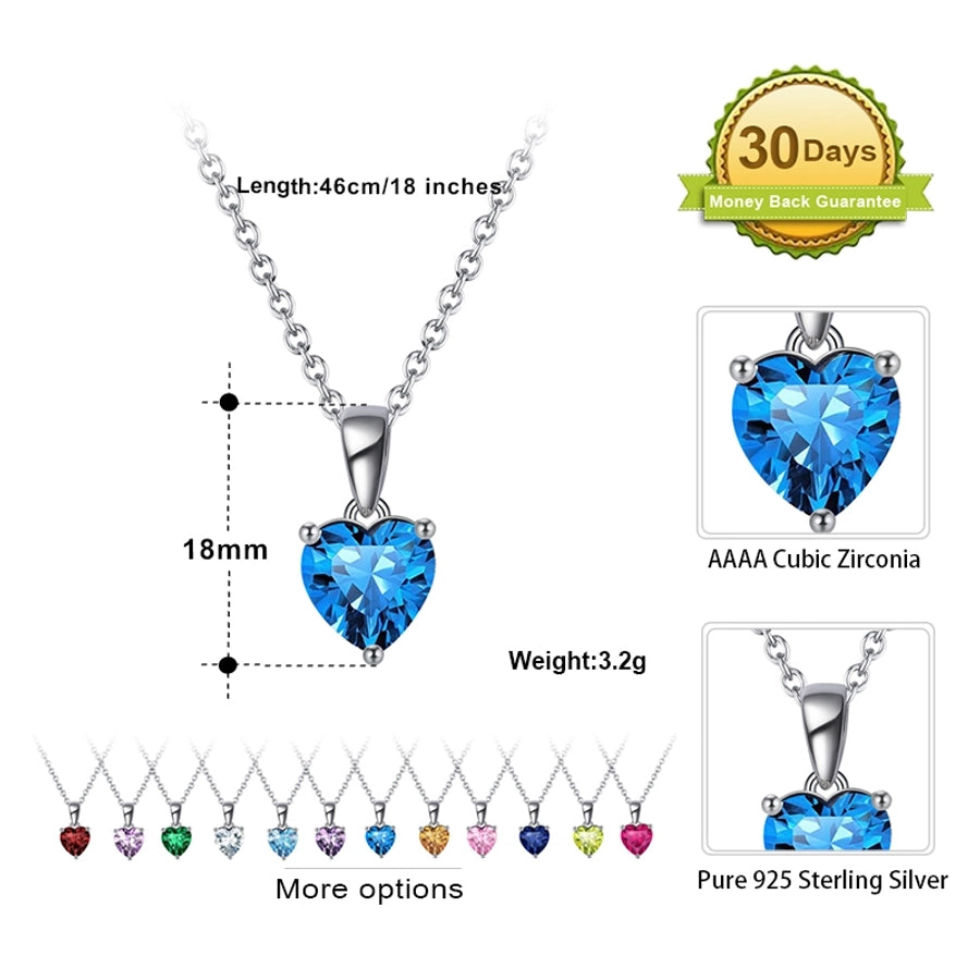 925 Sterling Silver Plated cable chain Round Heart Shape Birthday Stone Necklace