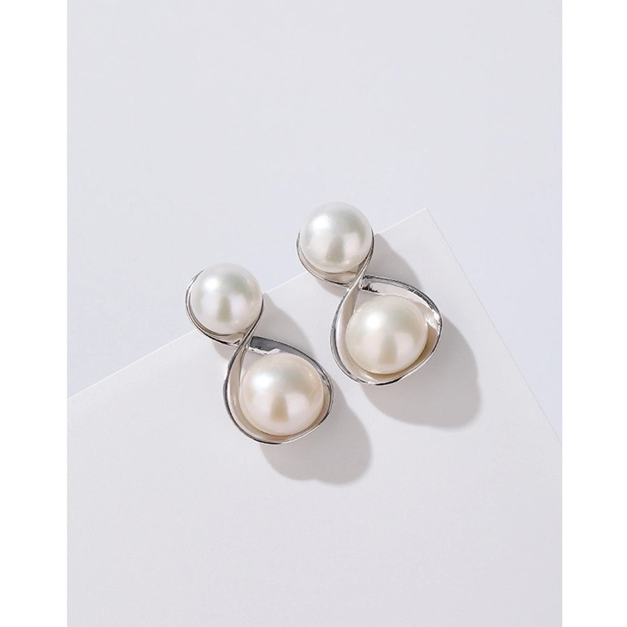 1 Pair 925 Sterling Silver Pearl 925 Sterling Silver Earrings Geometric Ear Studs