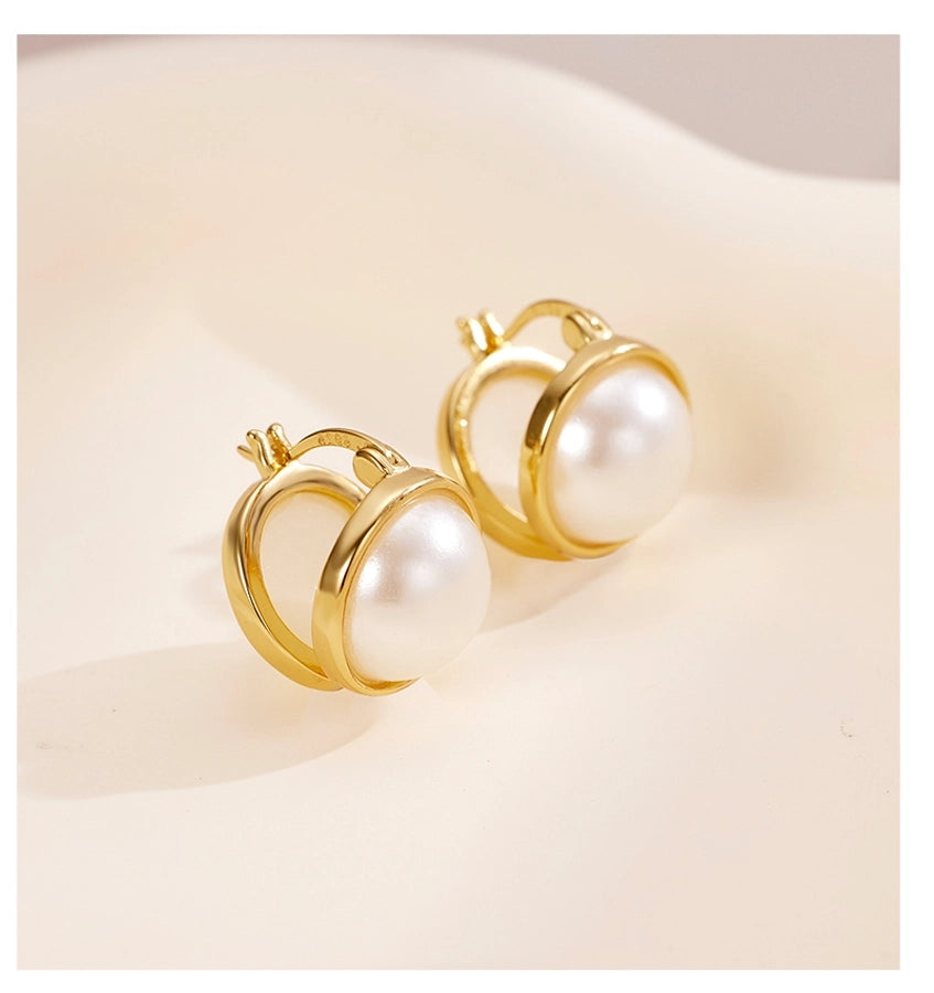 1 Pair 18K Gold Plated 925 Sterling Silver Pearl 925 Sterling Silver Earrings Geometric Ear clip