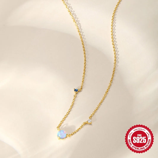 925 Sterling Silver Opal Zircon cable chain Plating Geometric Necklace
