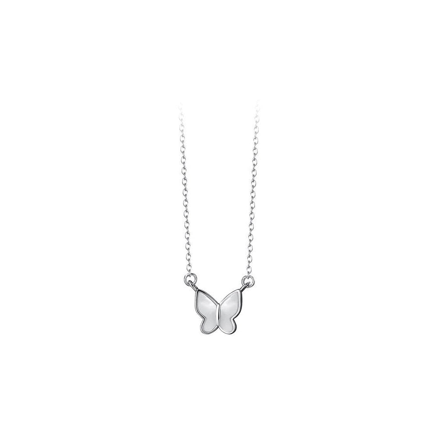 925 Sterling Silver White shell cable chain Plating Butterfly Pendant Necklace