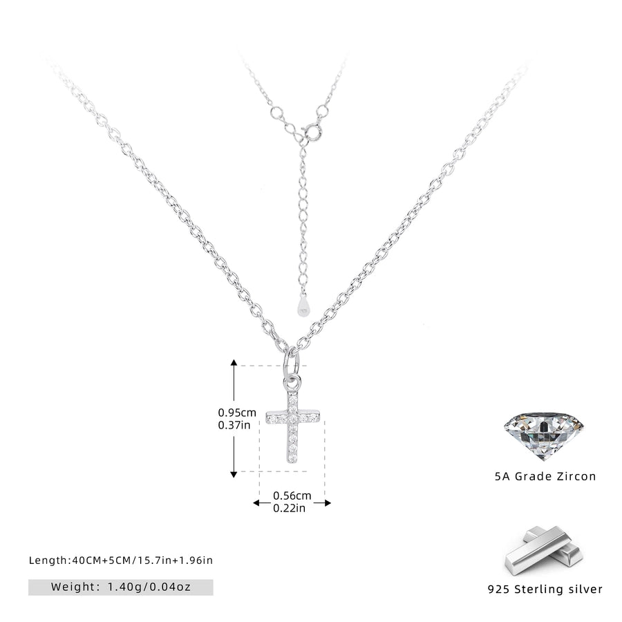 925 Sterling Silver 925 Sterling Silver Rack Plated Plated Long-Lasting Plated Zircon cable chain Inlay Cross Pendant Necklace