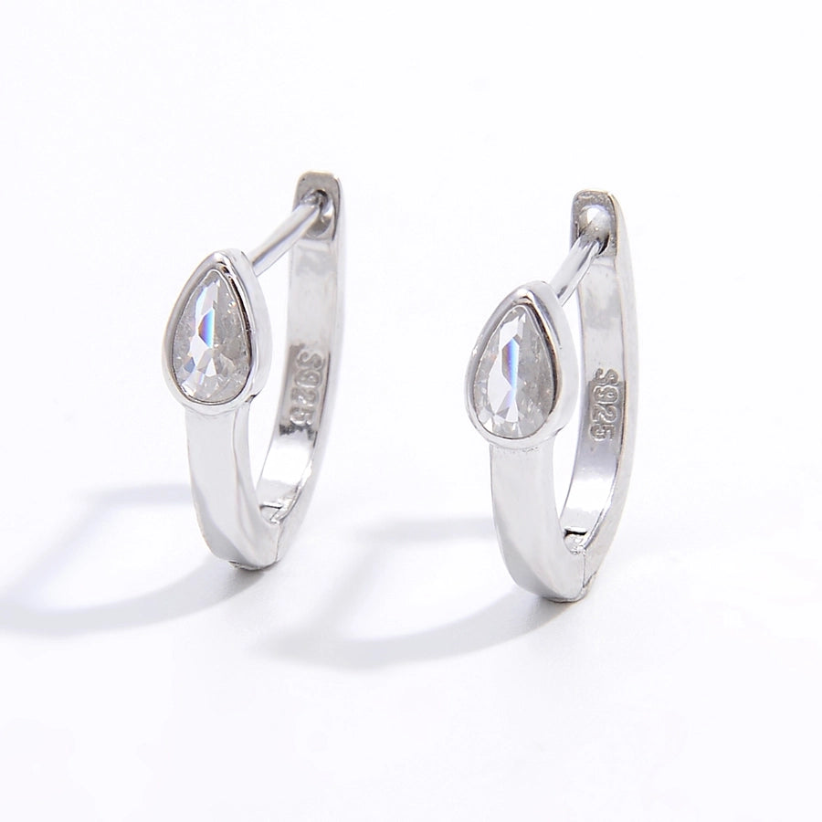 1 Pair White Gold Plated 925 Sterling Silver Zircon 925 Sterling Silver Earrings Semicircle Round Water Droplets Earrings