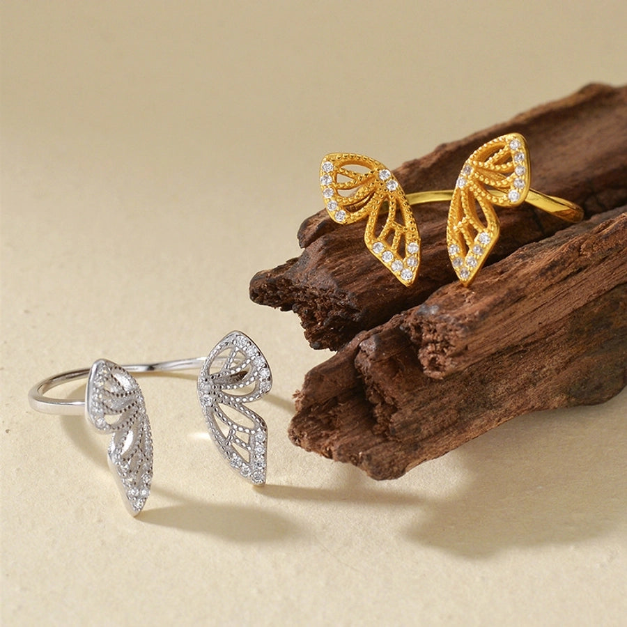 925 Sterling Silver Zircon Butterfly Open Rings 925 Sterling Silver Rings