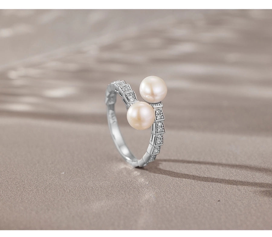 18K Gold Plated White Gold Plated 925 Sterling Silver Pearl Zircon Geometric Rings 925 Sterling Silver Rings