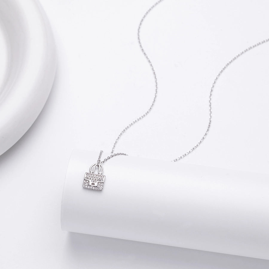 925 Sterling Silver Rack Plated Plated Long-Lasting Plated Zircon cable chain Bag Pendant Necklace