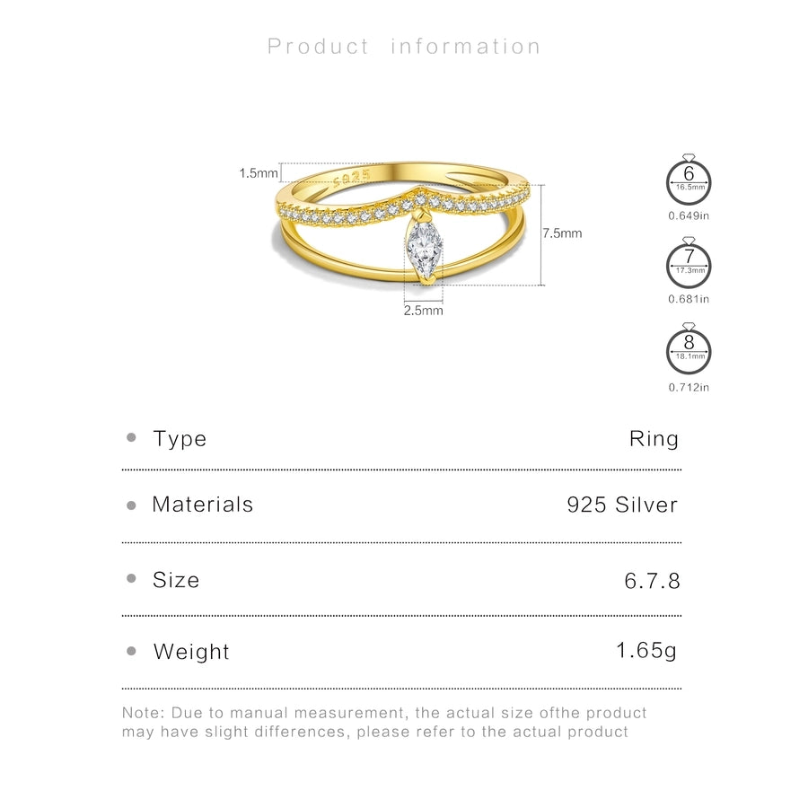 18K Gold Plated White Gold Plated 925 Sterling Silver Zircon Geometric Rings 925 Sterling Silver Rings