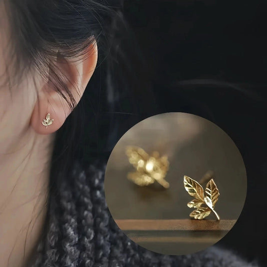 1 Pair 925 Sterling Silver 925 Sterling Silver Earrings Leaves Ear Studs
