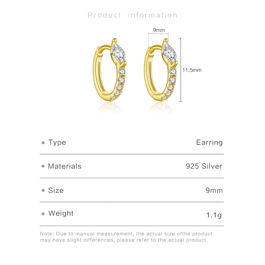 1 Pair 18K Gold Plated White Gold Plated 925 Sterling Silver Zircon 925 Sterling Silver Earrings Geometric Hoop Earrings