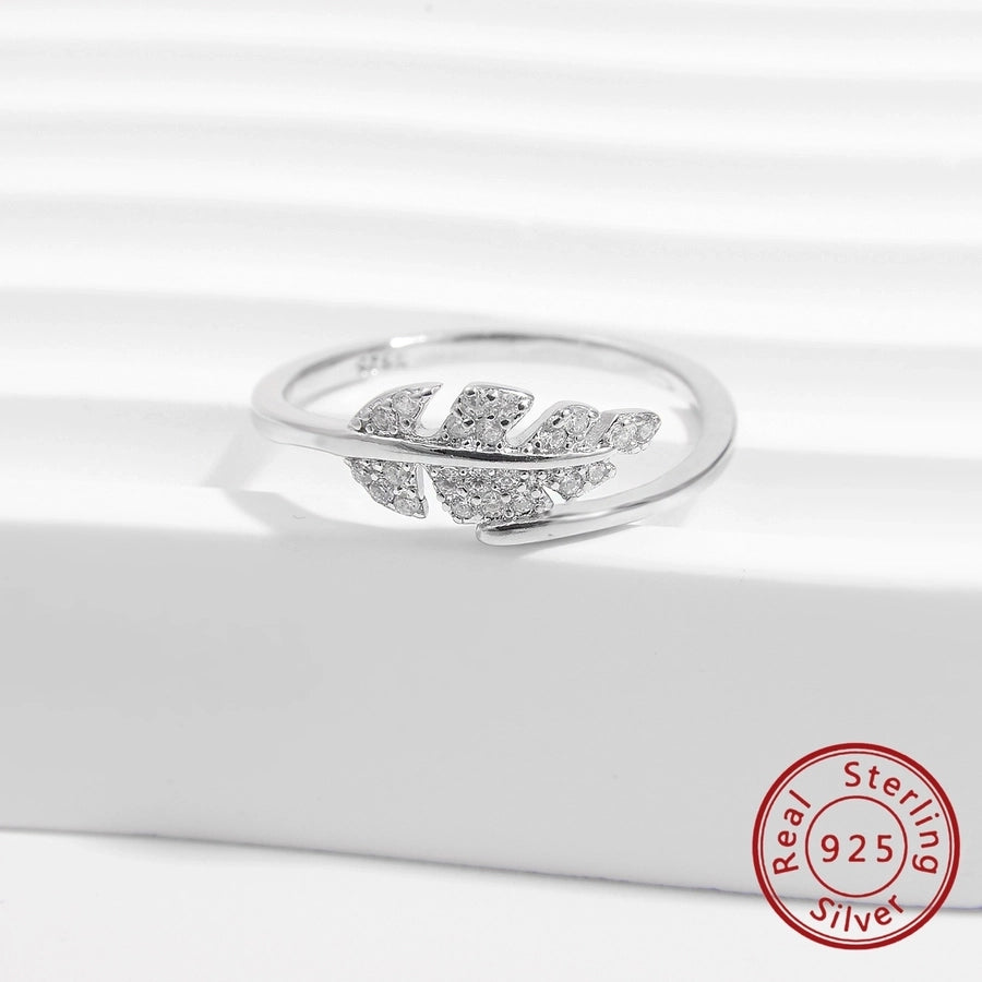 White Gold Plated 925 Sterling Silver Zircon Leaves Open Rings 925 Sterling Silver Rings