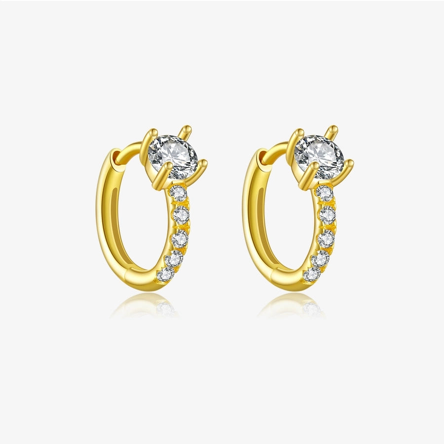 1 Pair 18K Gold Plated White Gold Plated 925 Sterling Silver Zircon 925 Sterling Silver Earrings Geometric Hoop Earrings