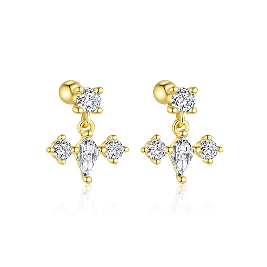 1 Piece 1 Pair 925 Sterling Silver Zircon 925 Sterling Silver Earrings Geometric Star Bow Knot Drop Earrings Ear Studs