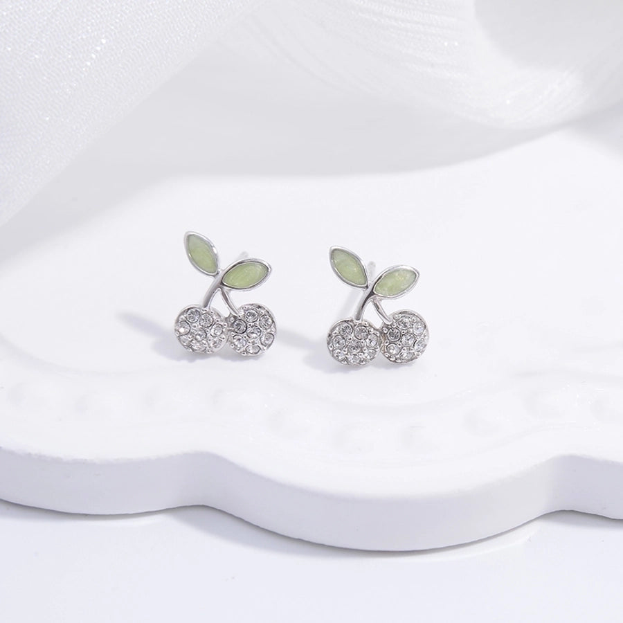 1 Pair 22K Gold Plated Rhodium Plated 925 Sterling Silver Zircon 925 Sterling Silver Earrings Penguin Cherry Crown Ear Studs