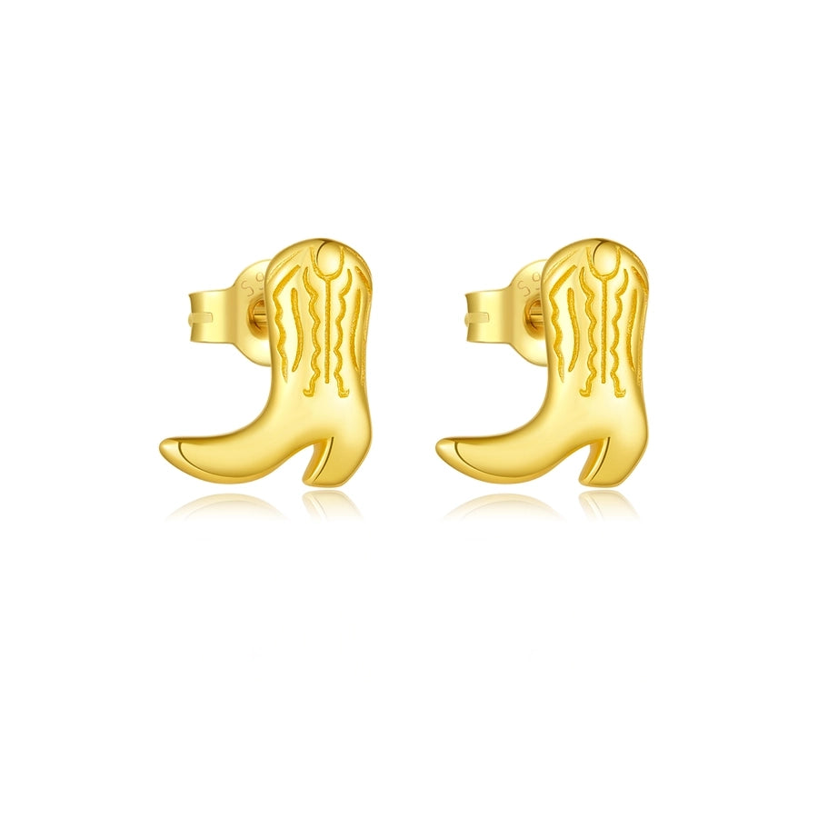 1 Pair 18K Gold Plated White Gold Plated 925 Sterling Silver 925 Sterling Silver Earrings Boots Ear Studs