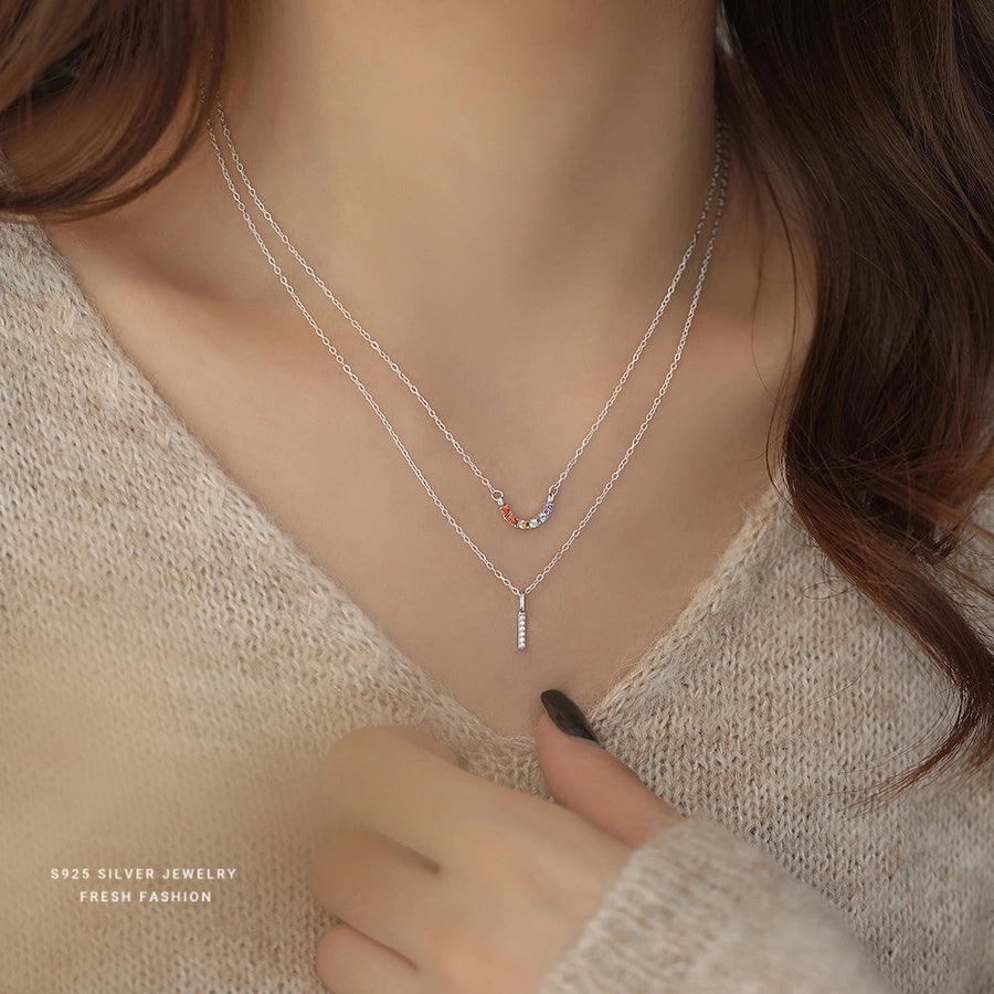 925 Sterling Silver Zircon cable chain Smile Face Necklace