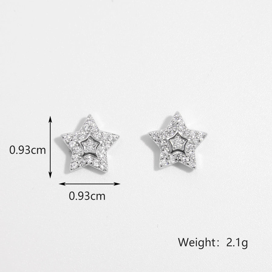 1 Pair White Gold Plated 925 Sterling Silver Zircon 925 Sterling Silver Earrings Star Ear Studs