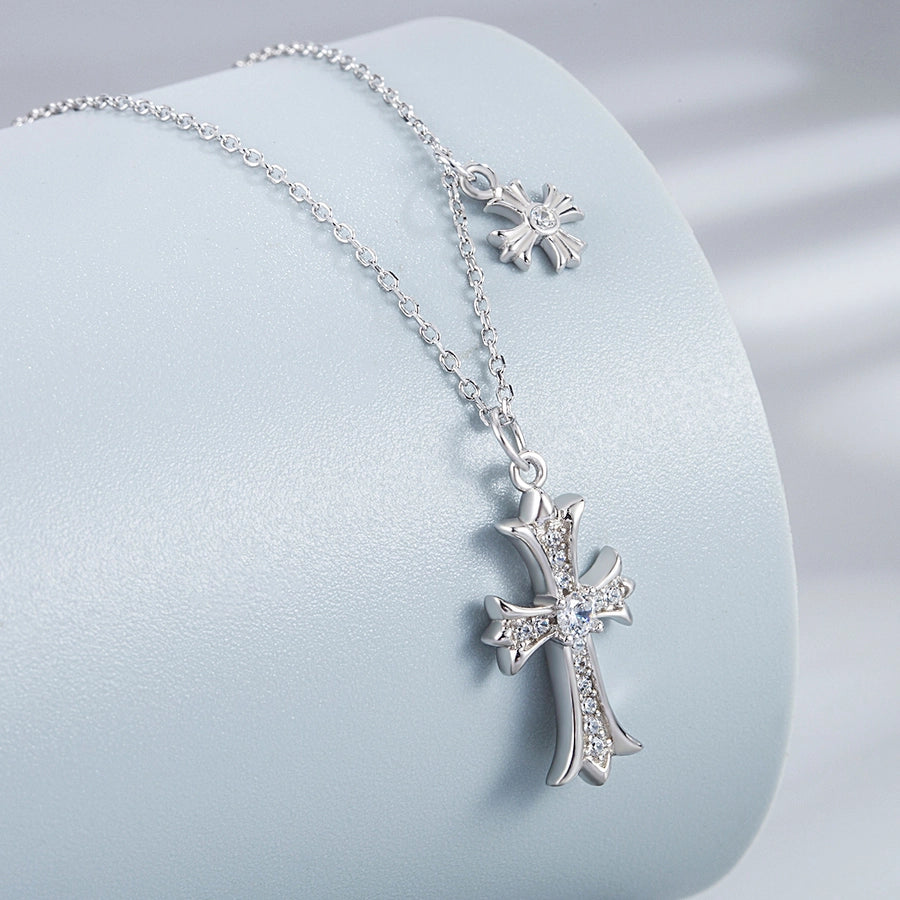 925 Sterling Silver cable chain Diamond Cross Pendant Necklace