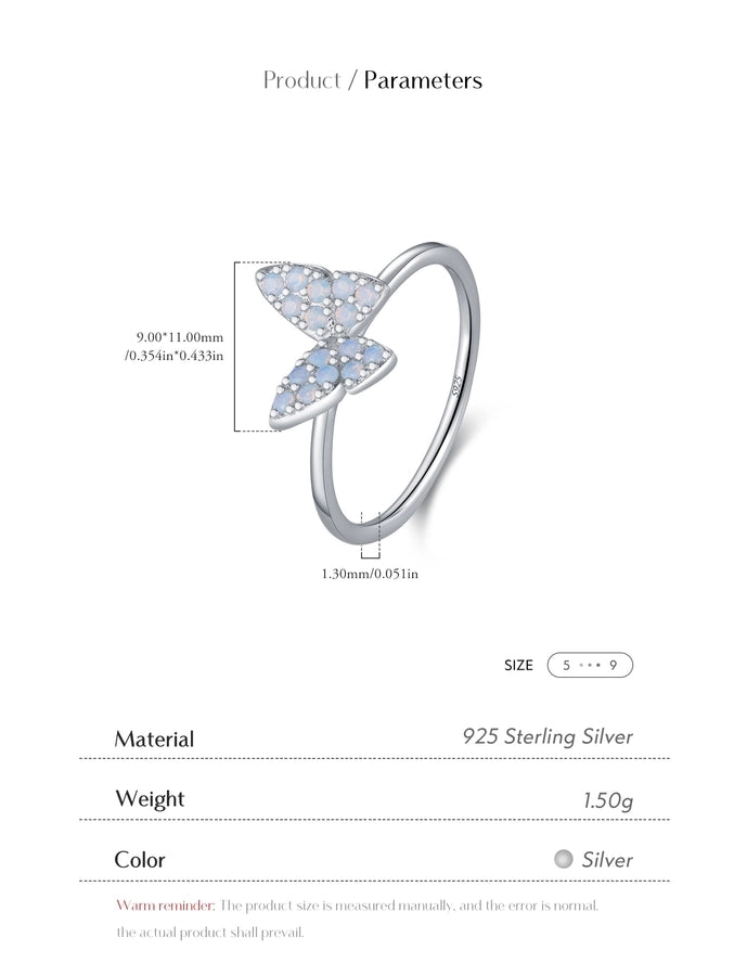 Rhodium Plated 925 Sterling Silver Opal Butterfly Rings 925 Sterling Silver Rings