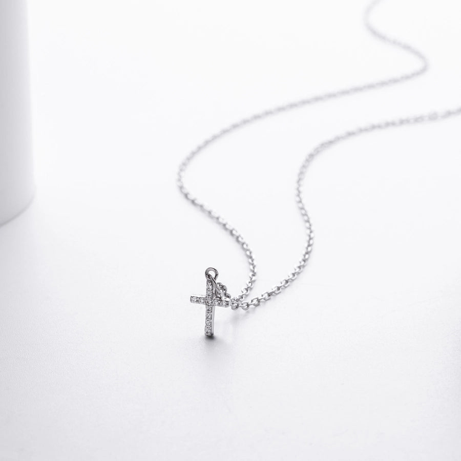 925 Sterling Silver 925 Sterling Silver Rack Plated Plated Long-Lasting Plated Zircon cable chain Inlay Cross Pendant Necklace