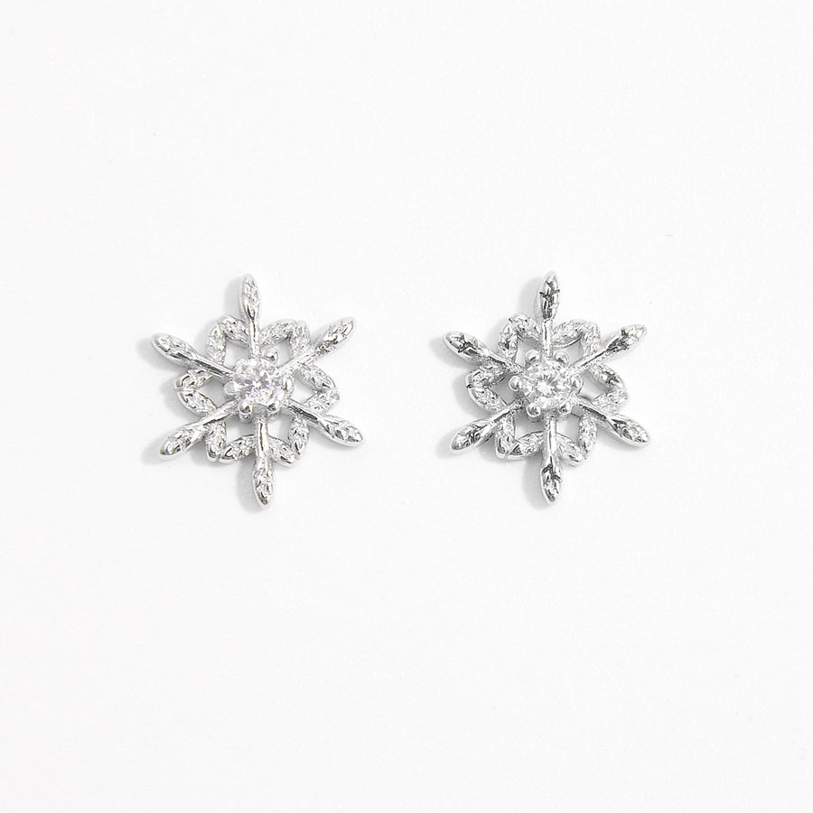 1 Pair White Gold Plated 925 Sterling Silver Zircon 925 Sterling Silver Earrings Snowflake Ear Studs