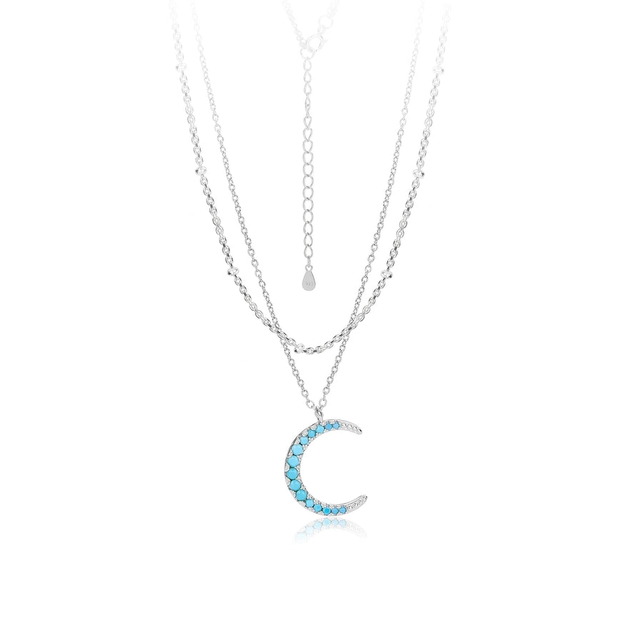 925 Sterling Silver 925 Sterling Silver Rack Plated Plated Long-Lasting Plated Zircon cable chain Inlay Moon Double Layer Necklaces