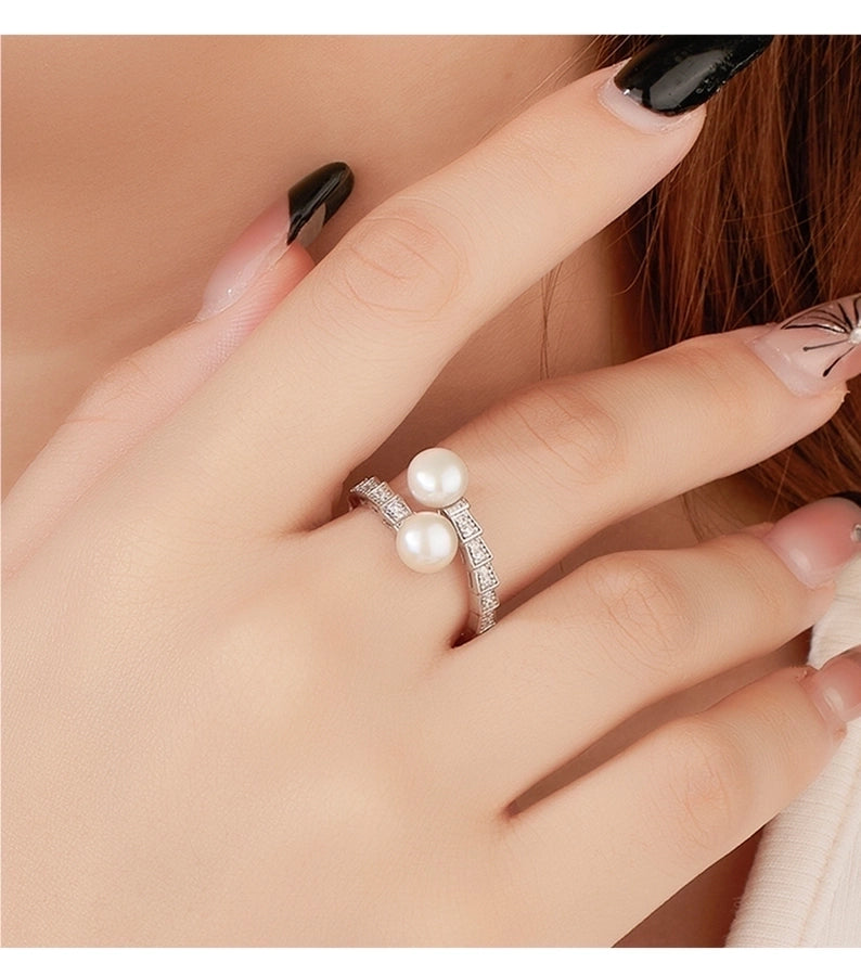 18K Gold Plated White Gold Plated 925 Sterling Silver Pearl Zircon Geometric Rings 925 Sterling Silver Rings