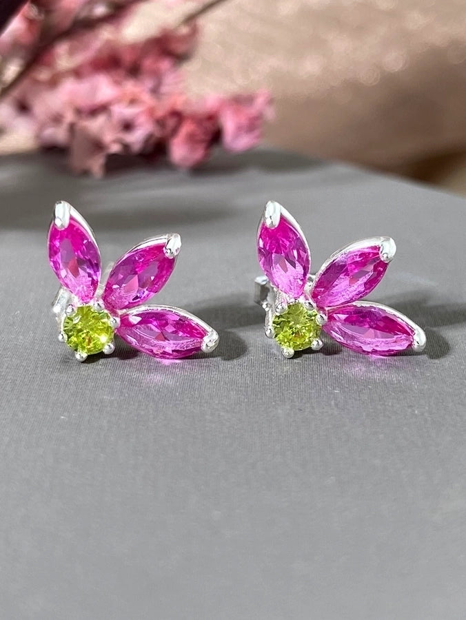 1 Pair Silver Plated 925 Sterling Silver Zircon 925 Sterling Silver Earrings Petal Ear Studs