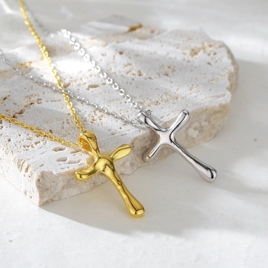 925 Sterling Silver cable chain Plating Cross Pendant Necklace