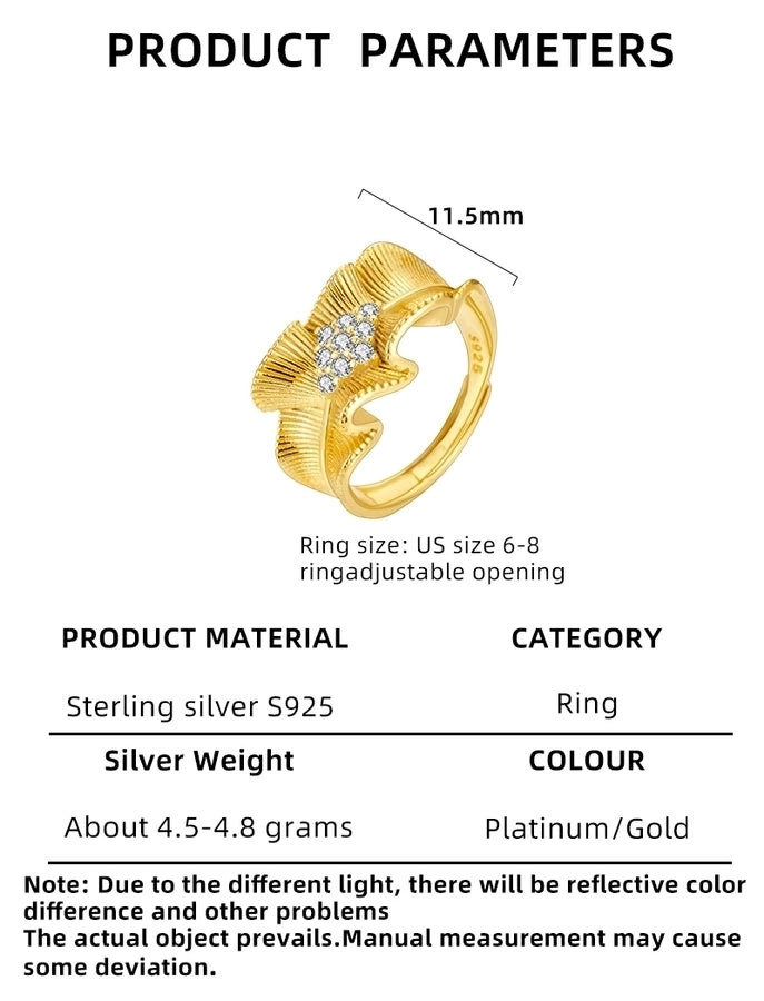 18K Gold Plated White Gold Plated 925 Sterling Silver Zircon Irregular Geometric Open Rings 925 Sterling Silver Rings