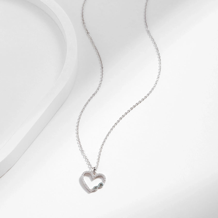 925 Sterling Silver Rack Plated Zircon cable chain Inlay Infinity Heart Shape Pendant Necklace