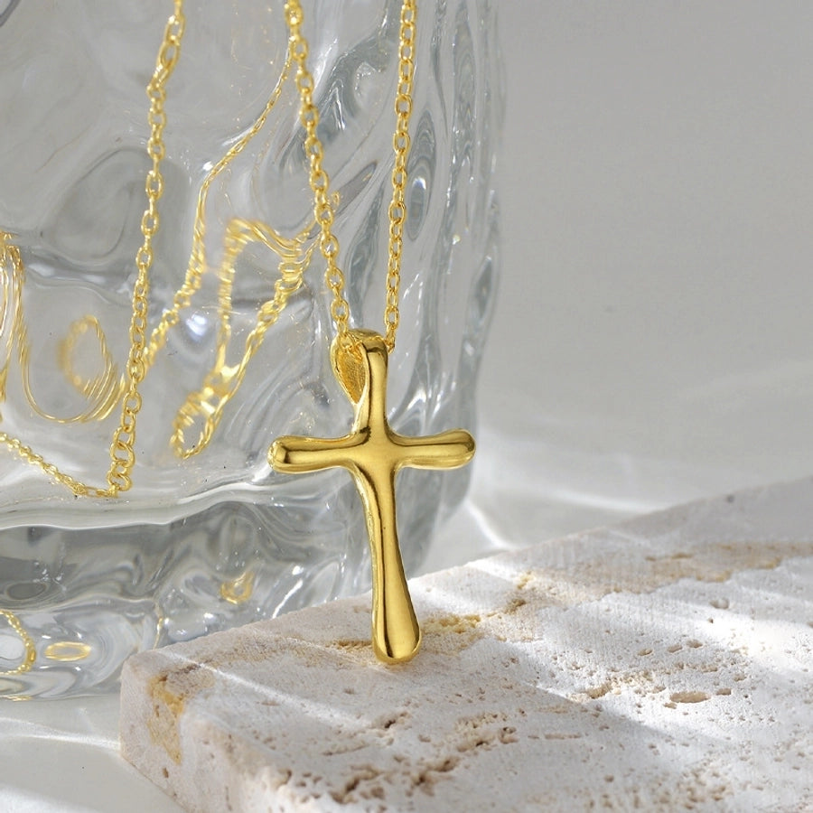 925 Sterling Silver cable chain Plating Cross Pendant Necklace