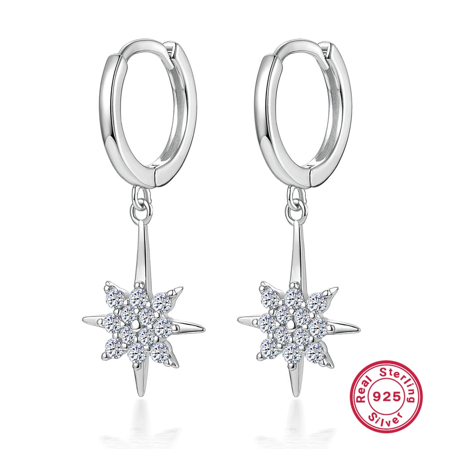 K Gold Plated White Gold Plated 925 Sterling Silver Zircon 925 Sterling Silver Earrings Star Drop Earrings