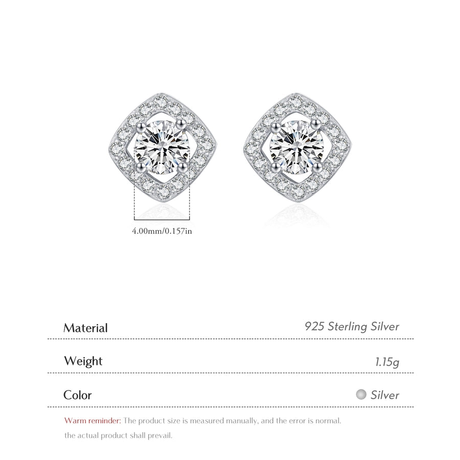 1 Pair Rhodium Plated 925 Sterling Silver Zircon 925 Sterling Silver Earrings Geometric Cube Sugar Ear Studs