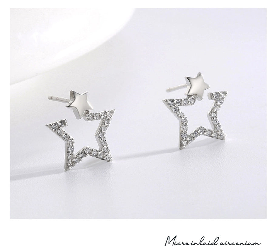 1 Pair 925 Sterling Silver 925 Sterling Silver Earrings Star Ear Studs