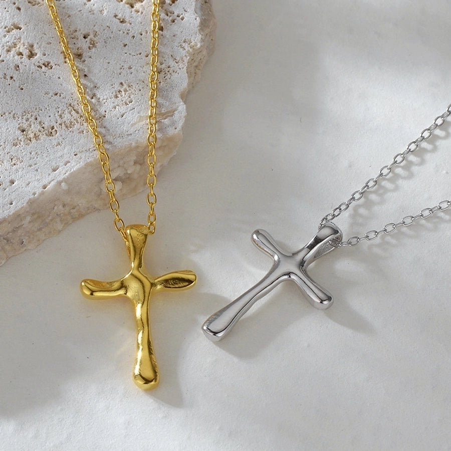 925 Sterling Silver cable chain Plating Cross Pendant Necklace