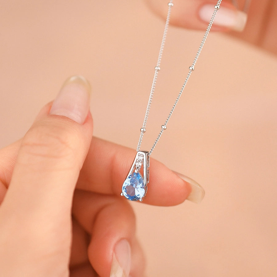 925 Sterling Silver Zircon  Inlay Water Droplets Pendant Necklace