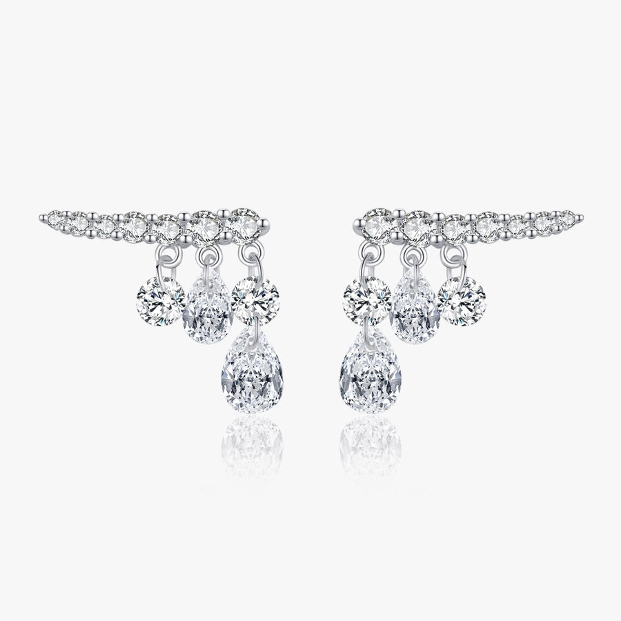 1 Pair Rhodium Plated 925 Sterling Silver Zircon 925 Sterling Silver Earrings Water Droplets Ear Studs