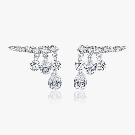 1 Pair Rhodium Plated 925 Sterling Silver Zircon 925 Sterling Silver Earrings Water Droplets Ear Studs