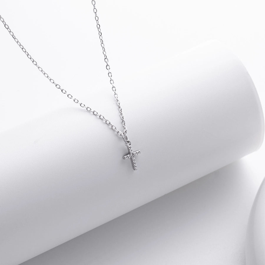 925 Sterling Silver 925 Sterling Silver Rack Plated Plated Long-Lasting Plated Zircon cable chain Inlay Cross Pendant Necklace