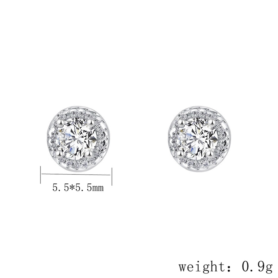 1 Pair 925 Sterling Silver Zircon 925 Sterling Silver Earrings Round Ear Studs